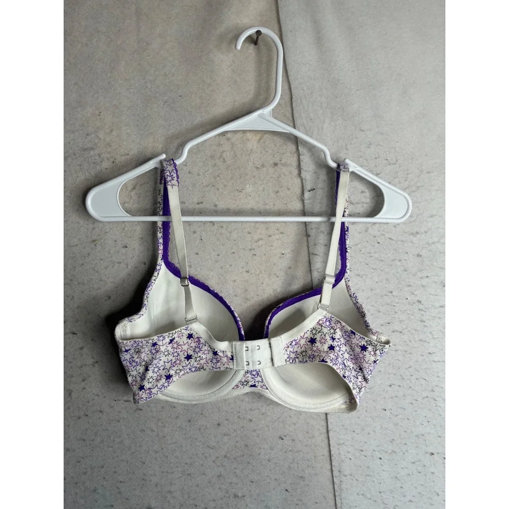 Victoria's Secret Body by Victoria Lined Demi Bra Purple Star Print 34DD 7145
